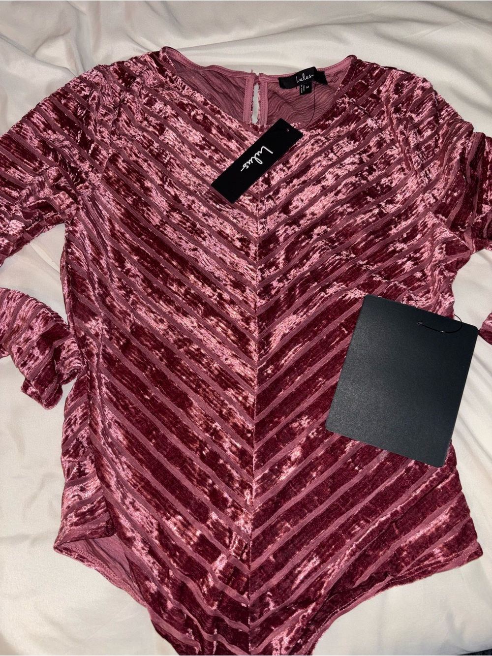 Lulus  NWT Velvet Chevron Long-Sleeve Top in Dusty Rose